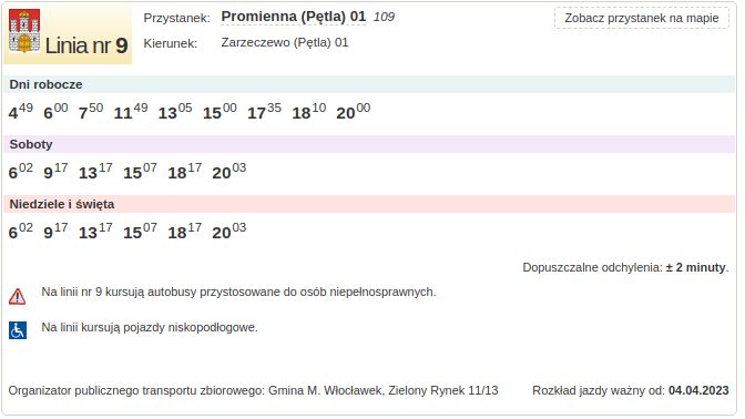 Autobus nr. 9, zdjęcie kursu od ul. Promiennej w kierunku Zarzeczewa.