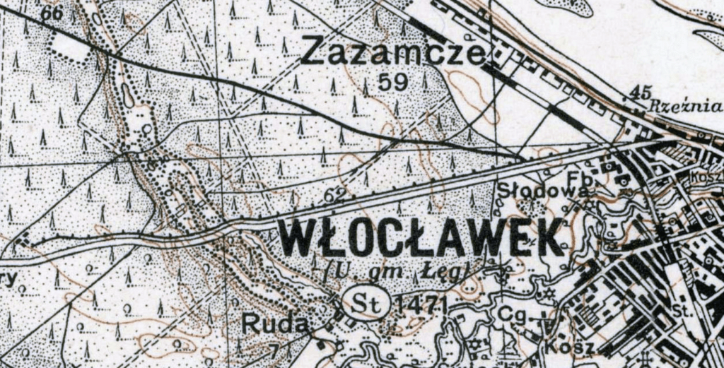 Mapa linii Włocławek – Wieniec z 1930