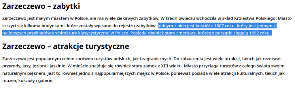 Zrzut ekranu z artykułu, przykład błędnych informacji na stronie ziemiadobrzynska.pl