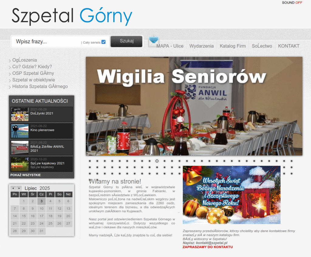 Zrzut ekranu. Wygląd strony internetowej Szpetala Górnego.