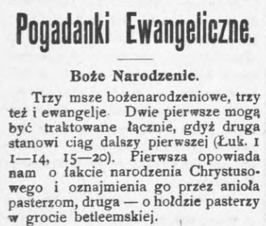 Fragment "Pogadanek Ewangelicznych" ze "Słowa Kujawskiego" z 28 grudnia 1923 r.