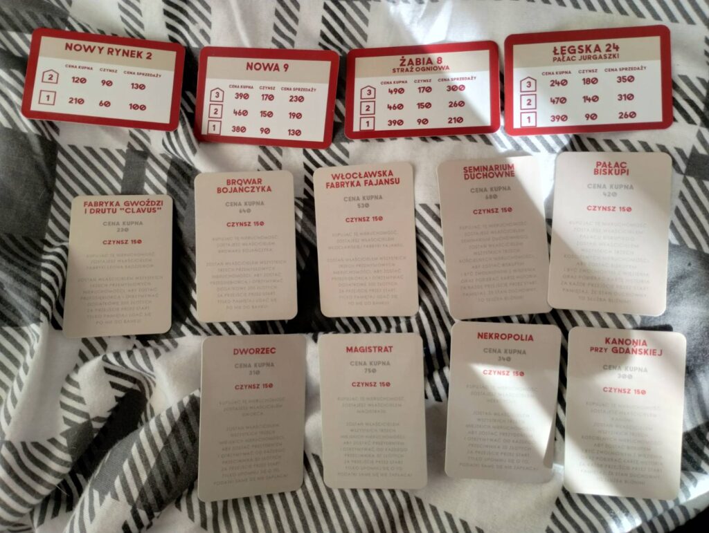 Karty do gry z  planszówki "Włocławscy Milionerzy" Fundacji Ładowarka