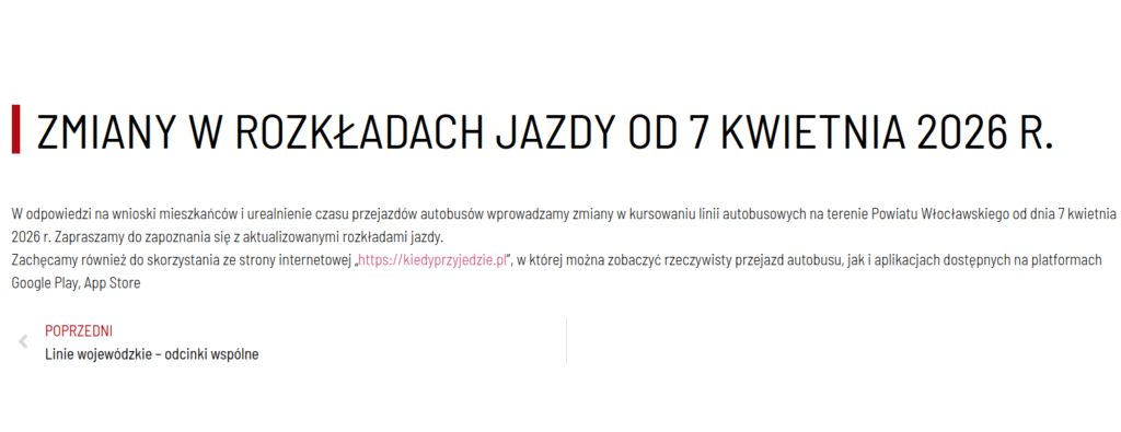 Komunikat dot. zmian w rozkładach jazdy od 7 kwietnia