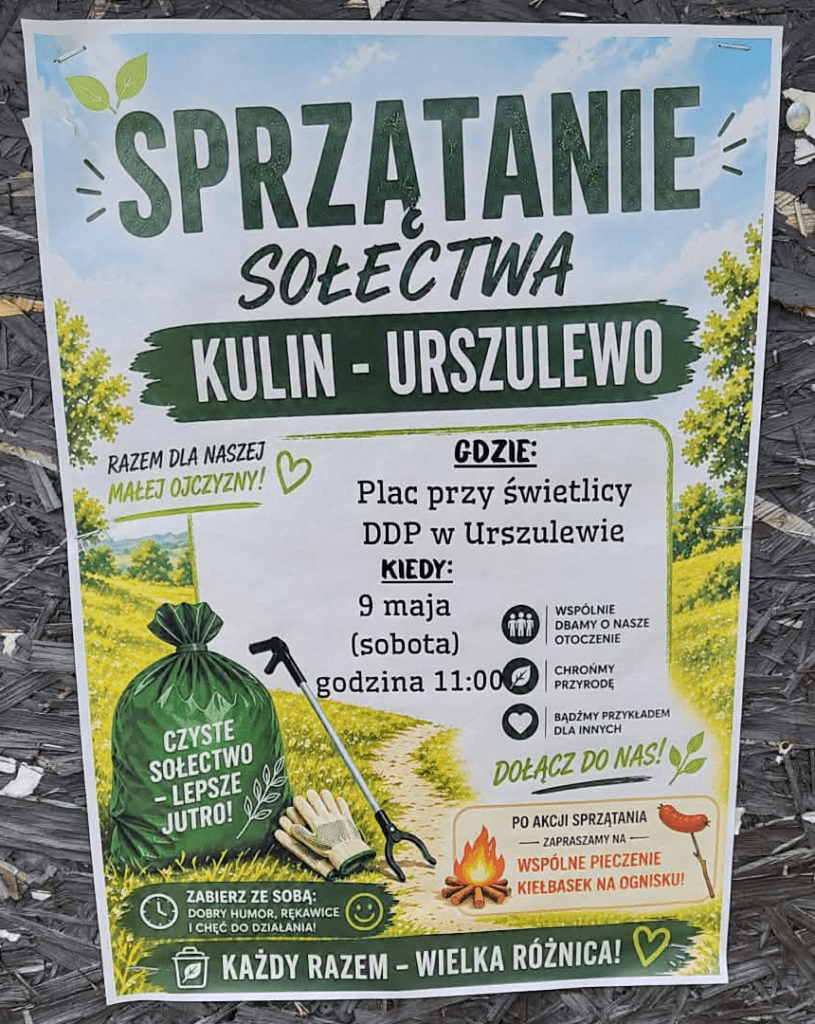 Plakat wydarzenia "Sprzątanie sołectwa Kulin - Urszulewo"