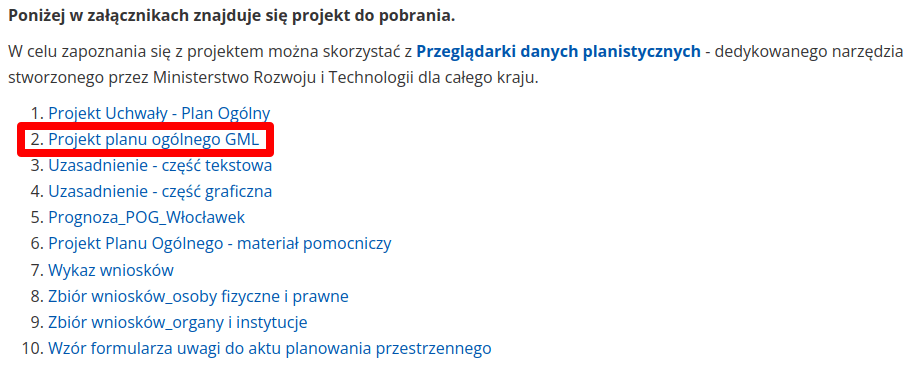 Zrzut ekranu ze strony "Konsultacje społeczne", BIP urzędu miasta Włocławek