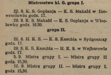 Pierwotny terminarz klasy C (lipiec 1926)