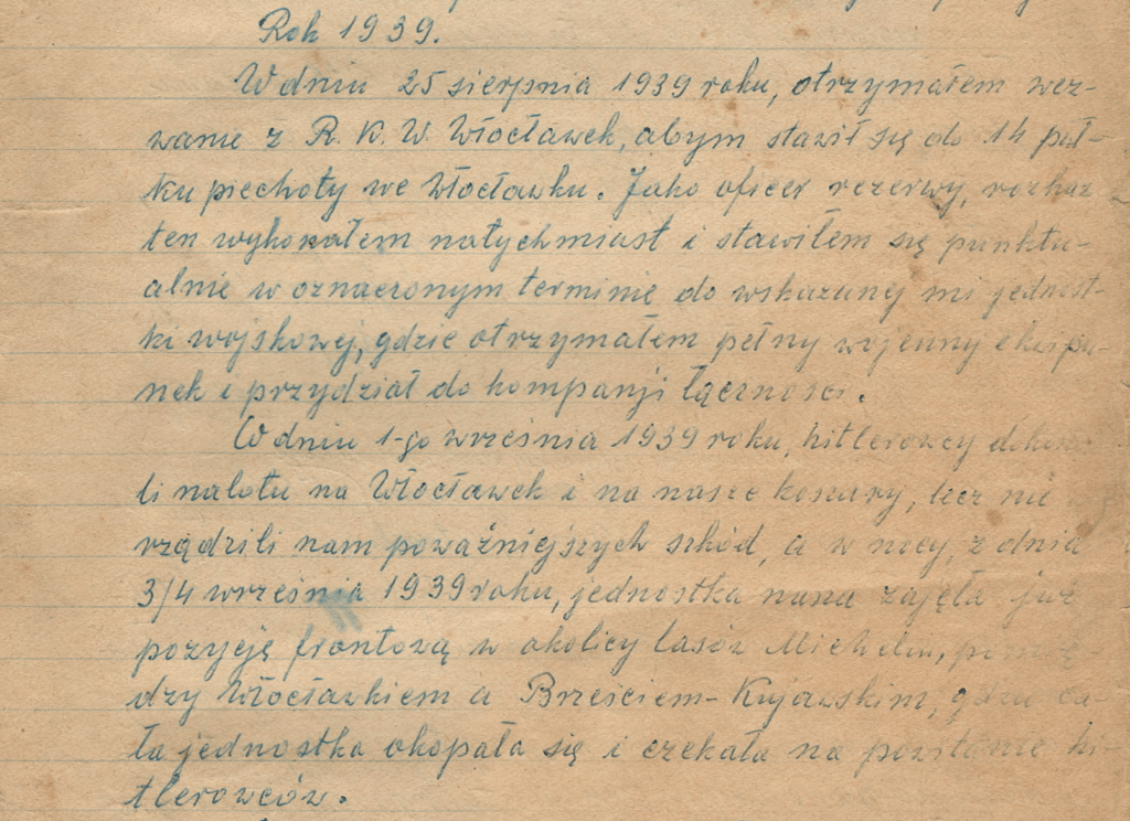Fragment oryginalnego rękopisu Jana Falkowskiego, 1939-1945